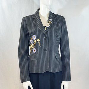 Striped Blazer With Embroidered Floral Accents | Nine West